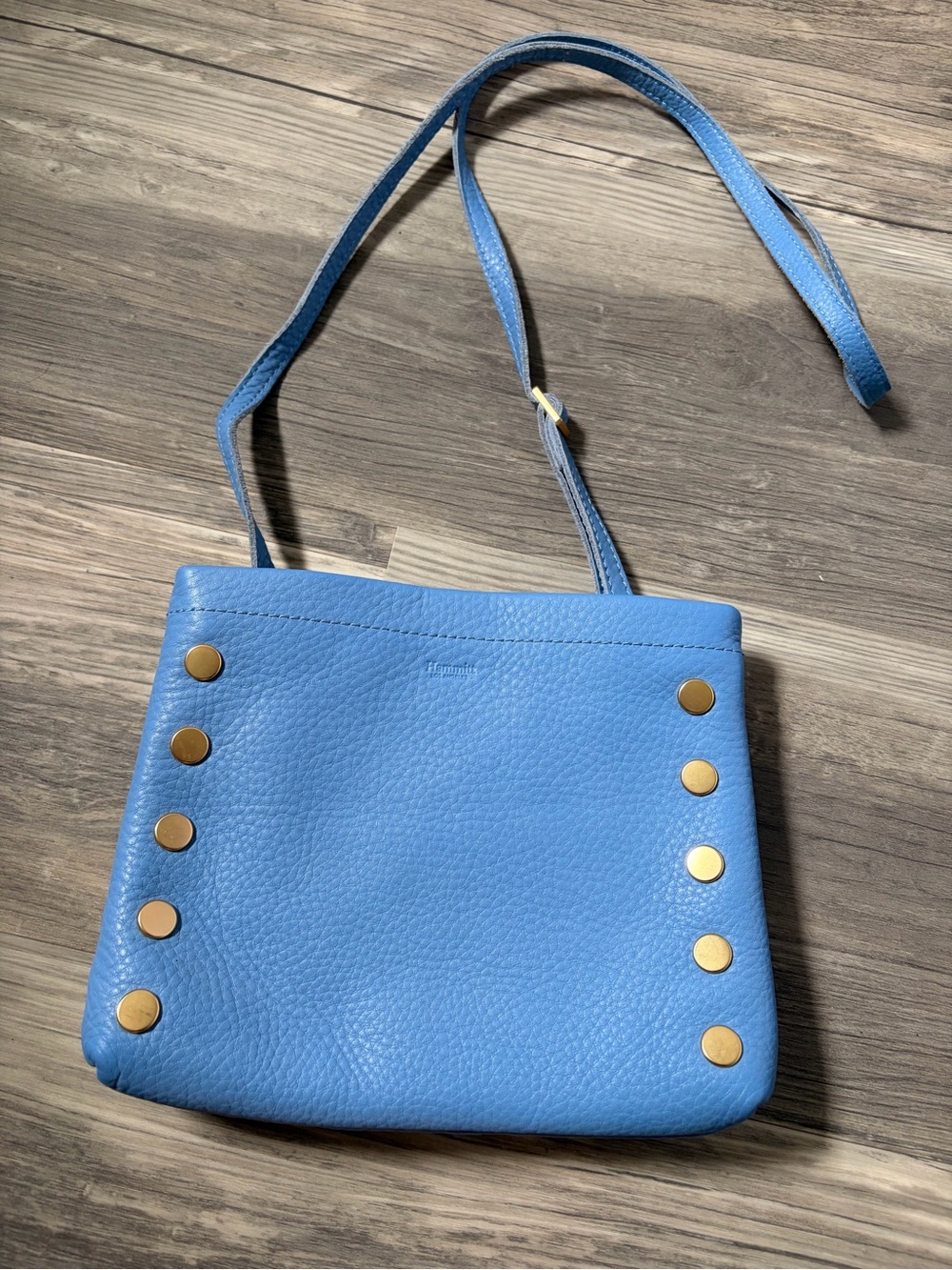 NWT Hammitt Sky Blue Leather Crossbody with Gold Studs